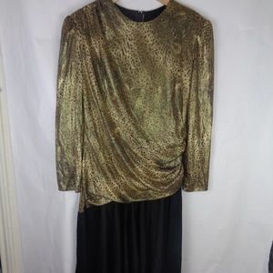 Vtg Lori Max NY Dress Gold Black Drape Back SZ 16*